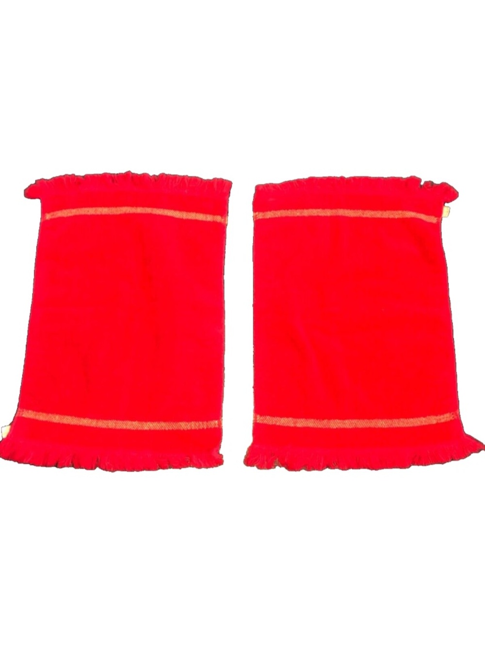 Vintage Callaway Luxury Hand Towel‎ Set Of 2 Fringe  Red Gold Stitching VTG